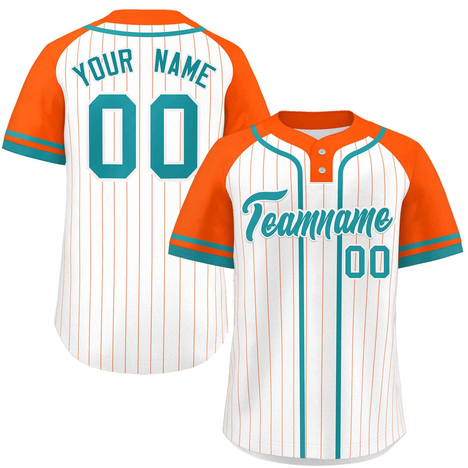 Custom White Orange-Aqua Stripe Fashion Raglan Sleeves Authentic Two-Button Softball Jersey