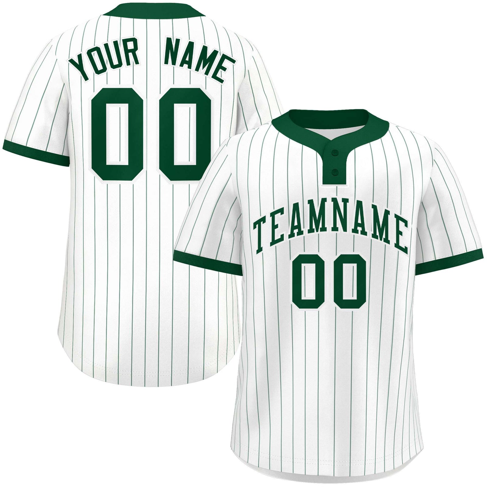 Custom White Green Stripe Fashion Authentic Two-Button Baseball Jersey