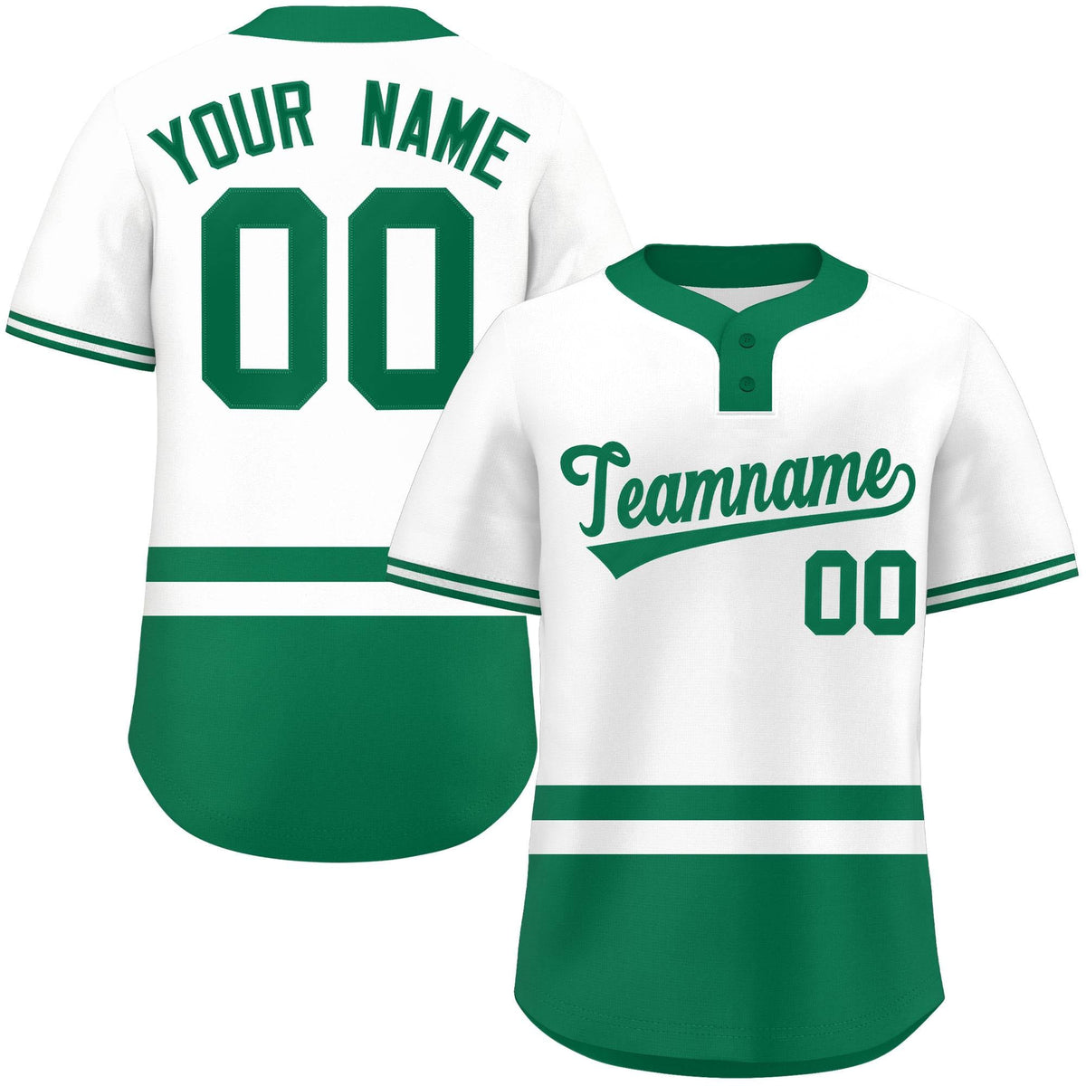 Custom White Kelly Green Color Block Personalized Authentic Two-Button Baseball Jersey