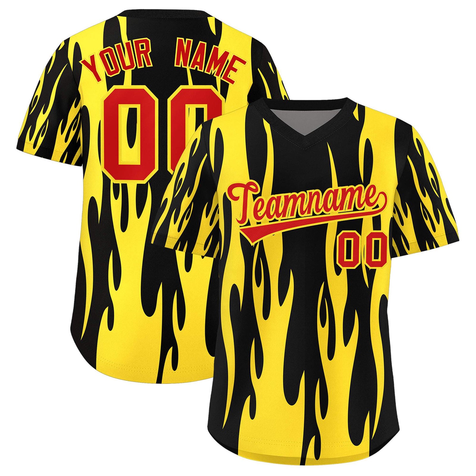 Custom Black Gold Flame Pattern Authentic Pullover Baseball Jersey