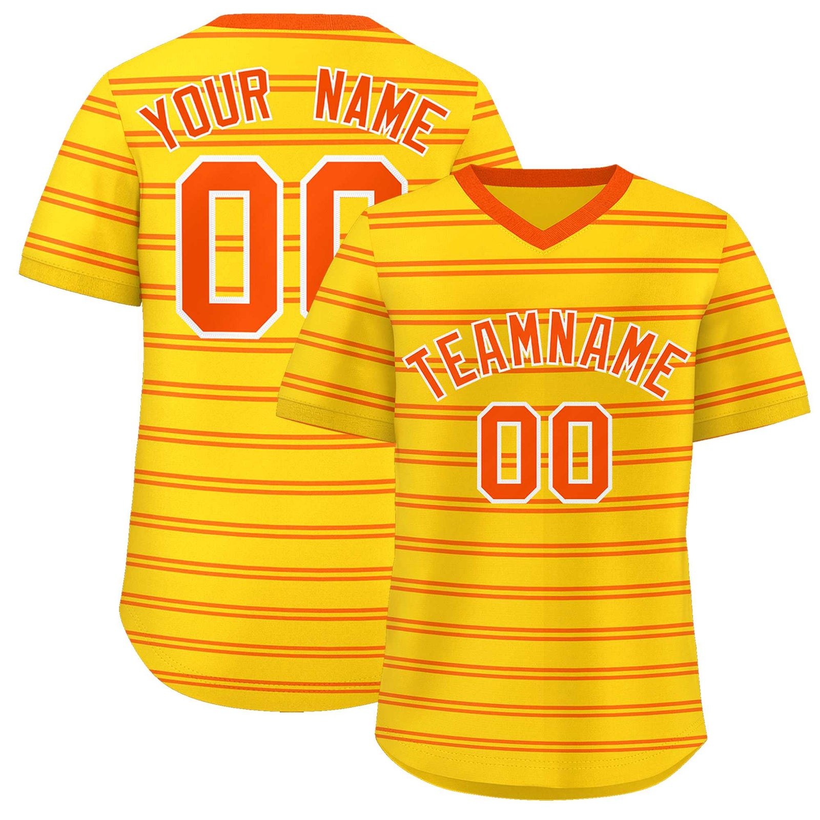 Custom Gold Orange Personalized Horizontal Stripe Authentic Pullover Baseball Jersey