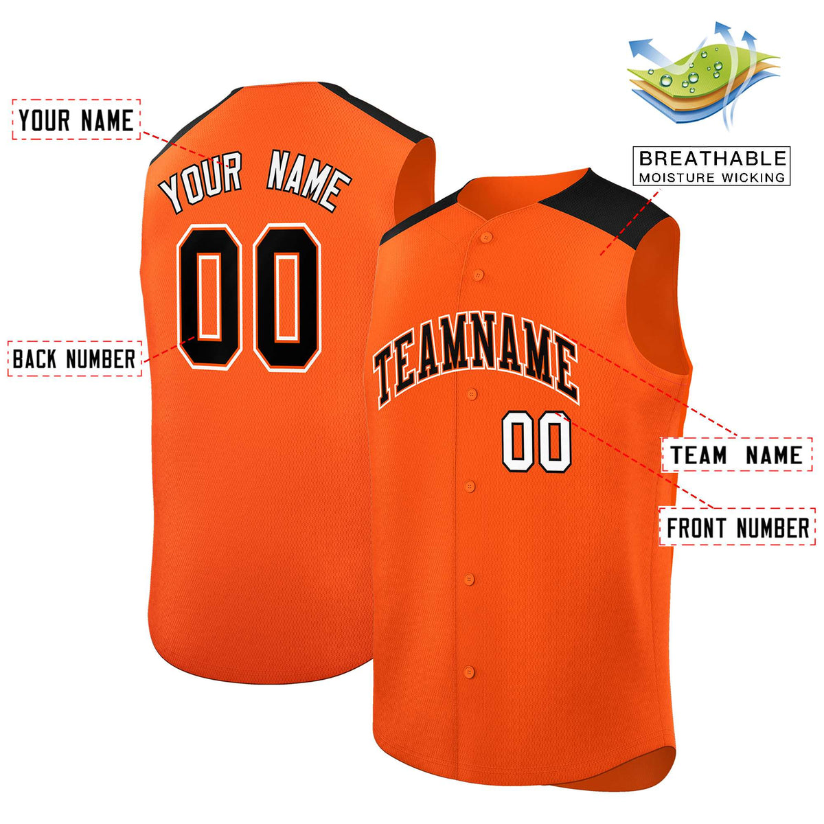 Custom Orange Black Personalized Classic Authentic Sleeveless Baseball Jersey