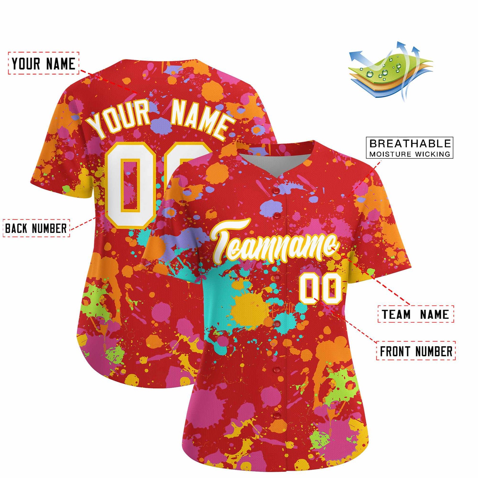 Custom Red Graffiti Fashion Baseball Jersey For Women