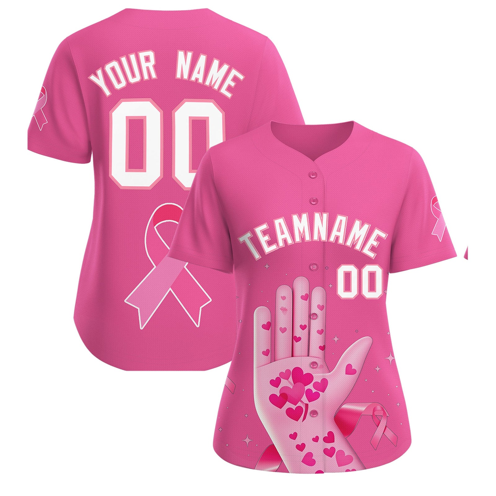 Custom Pink White Breast Cancer Awareness Month Pink Ribbon Authentic Baseball Jersey for Women