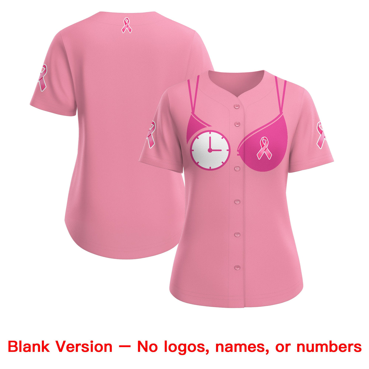 Custom Light Pink Pink Breast Cancer Awareness Month Pink Ribbon Authentic Baseball Jersey for Women