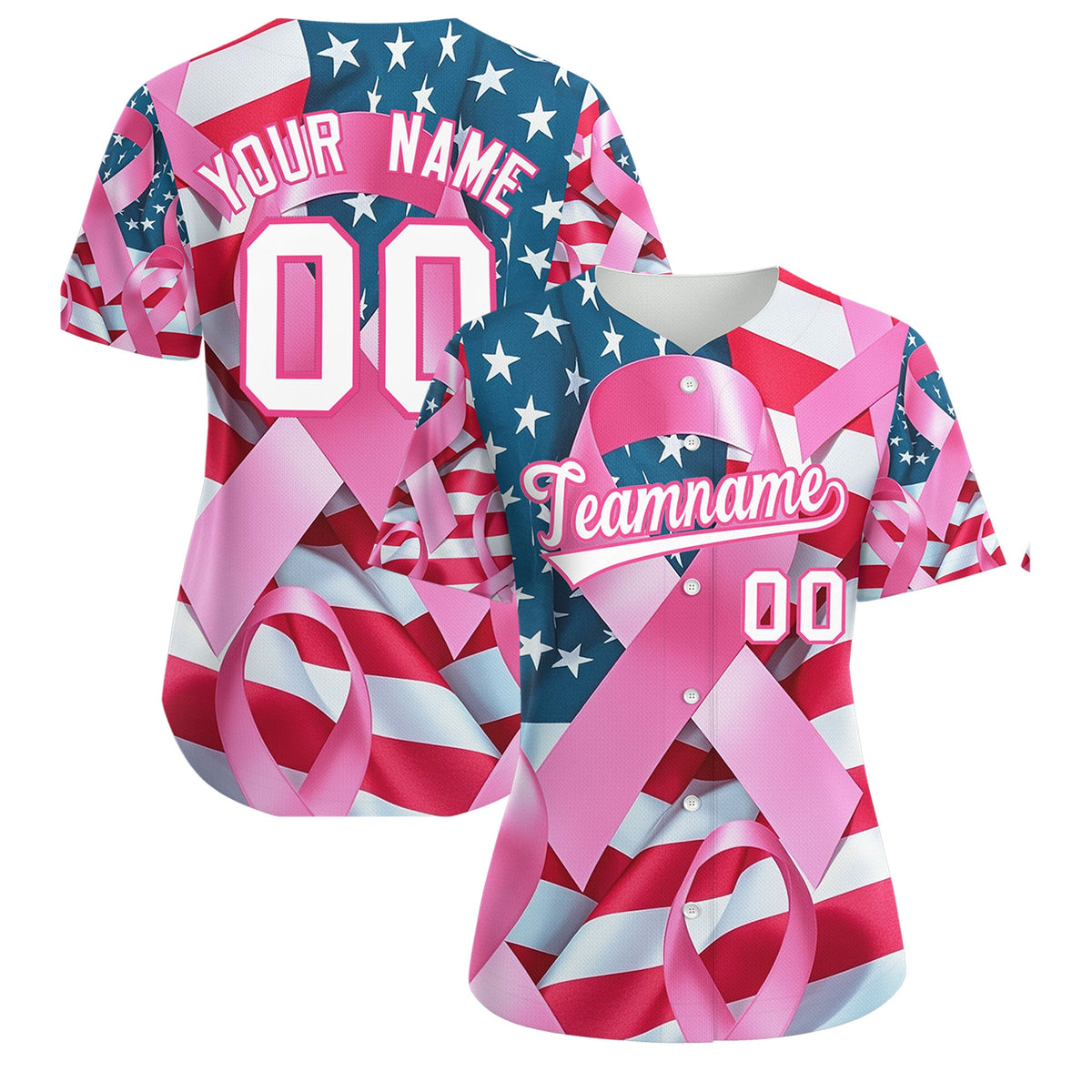 Custom White Pink Breast Cancer Awareness Month Pink Ribbon Authentic Baseball Jersey for Women| KXKSHOP