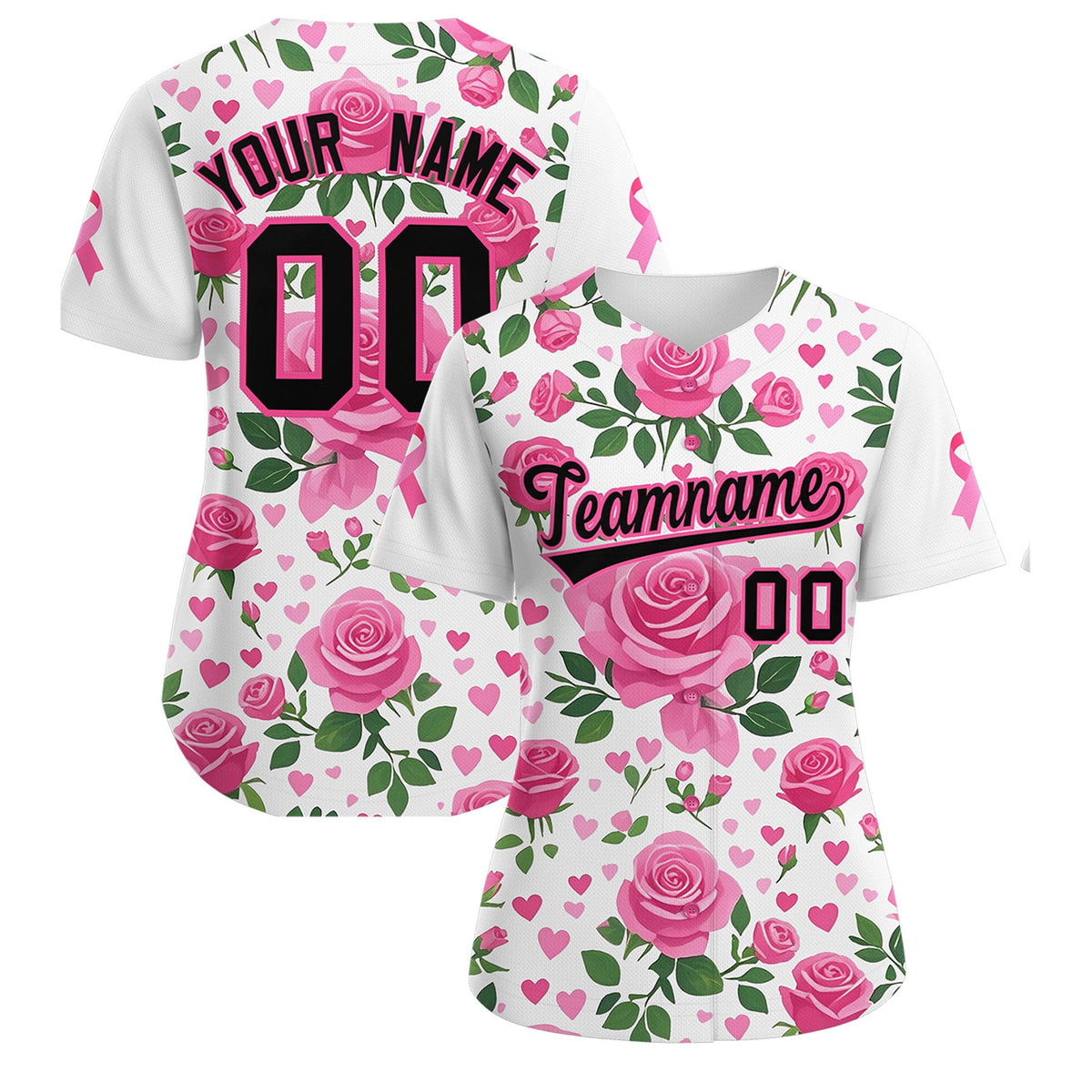 Custom White Black Breast Cancer Awareness Month Pink Ribbon Authentic Baseball Jersey for Women| KXKSHOP