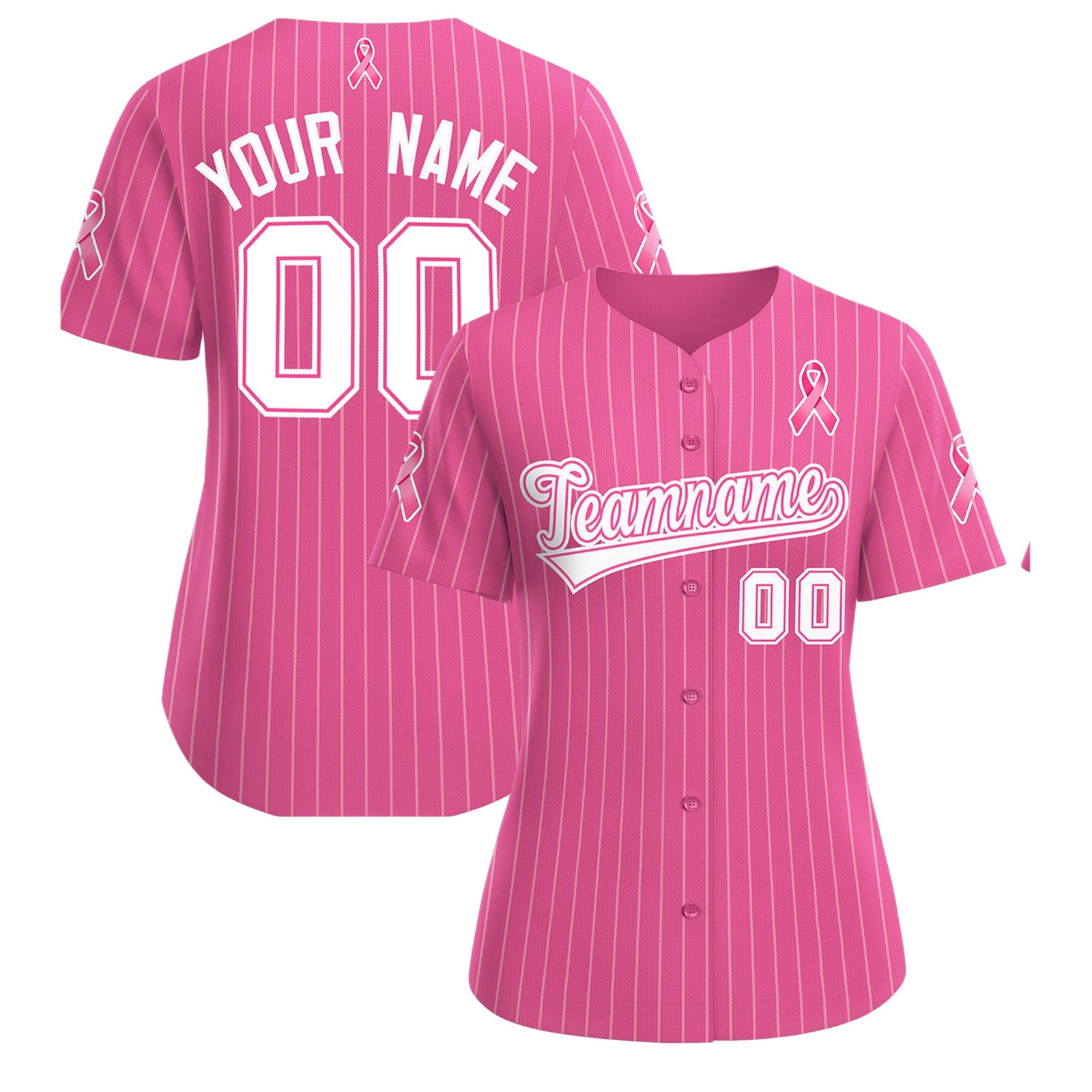 Custom Pink White Breast Cancer Awareness Month Pink Ribbon Authentic Baseball Jersey for Women| KXKSHOP