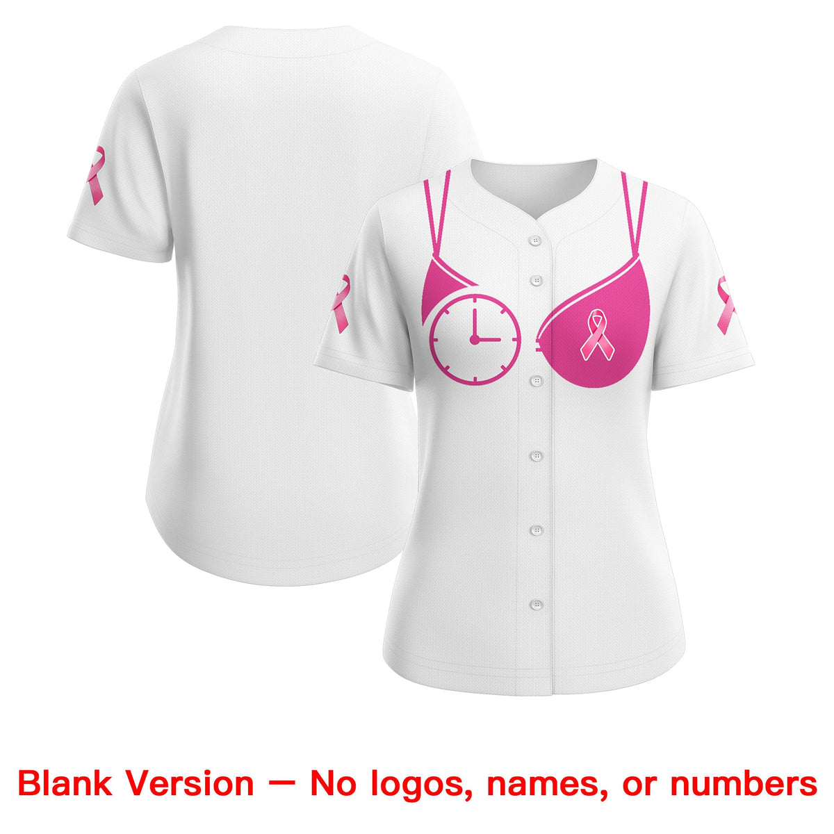 Custom White Pink Breast Cancer Awareness Month Pink Ribbon Authentic Baseball Jersey for Women| KXKSHOP