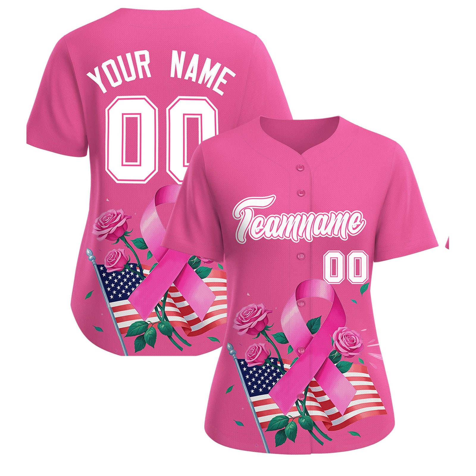 Custom Pink White Breast Cancer Awareness Month Pink Ribbon Authentic Baseball Jersey for Women