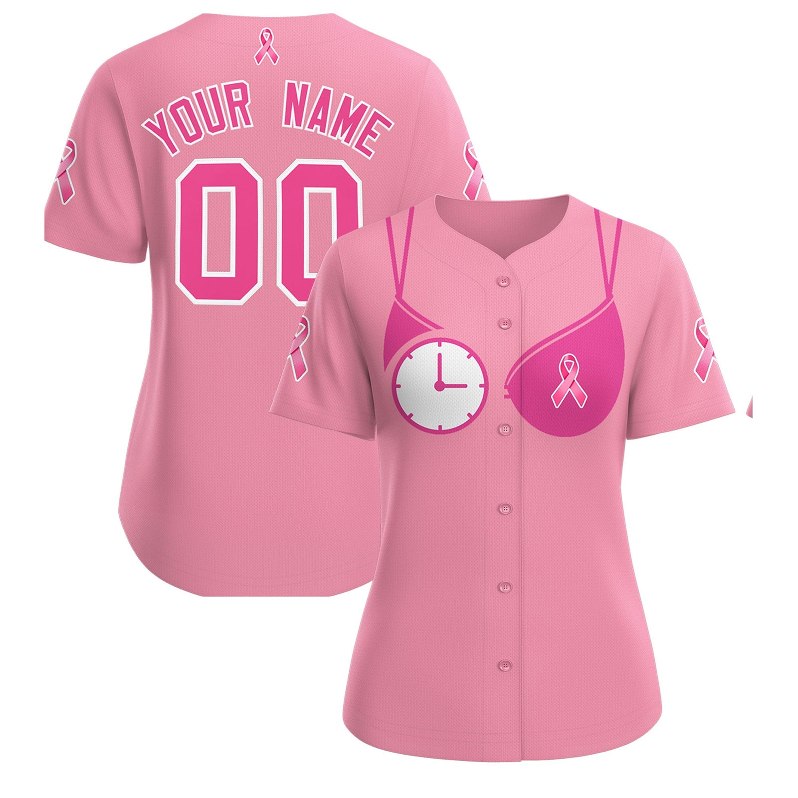 Custom Light Pink Pink Breast Cancer Awareness Month Pink Ribbon Authentic Baseball Jersey for Women