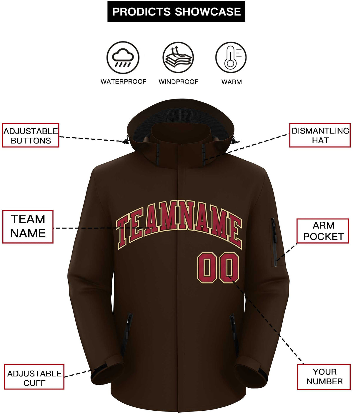 Custom Brown Crimson-Khaki Classic Style Waterproof Jacket