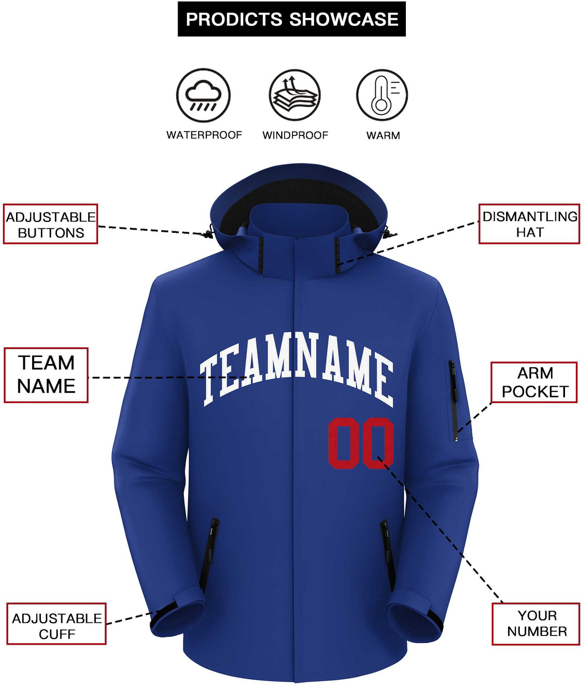Custom Royal White Classic Style Waterproof Jacket