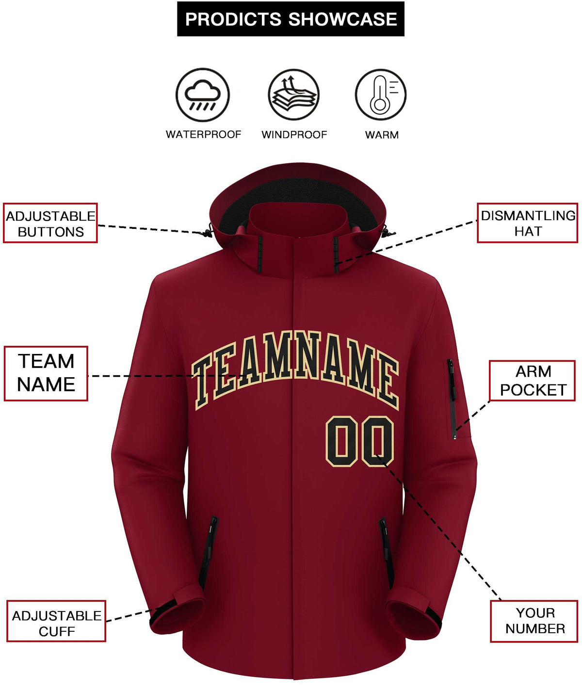 Custom Crimson Black-Khaki Classic Style Waterproof Jacket