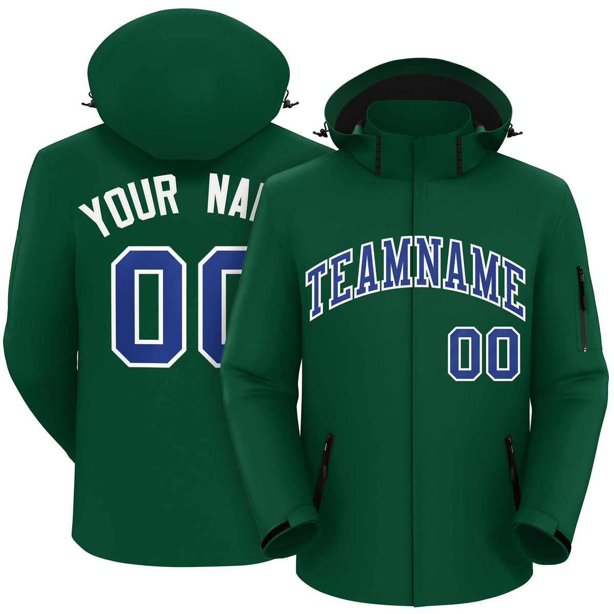 Custom Green Royal-White Classic Style Waterproof Jacket