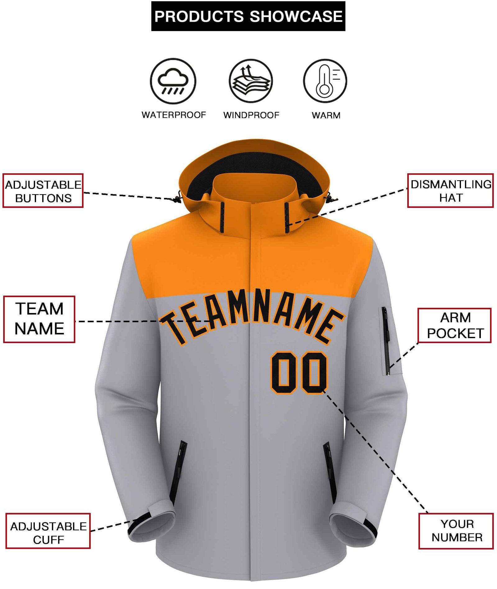 Custom Yellow Gray-Black Two Tone Waterproof Jacket
