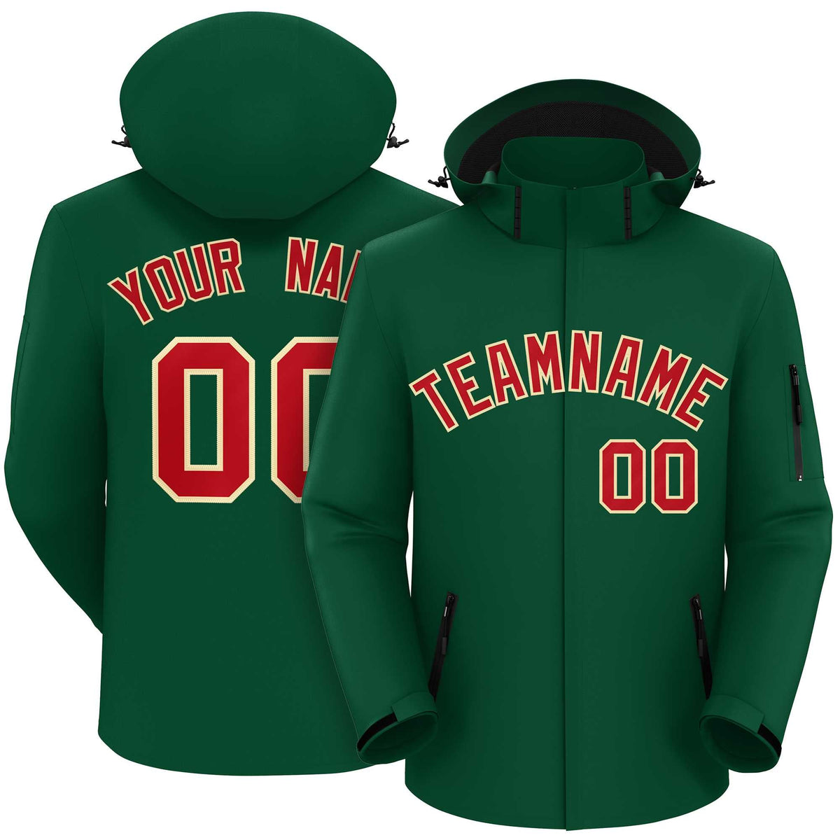 Custom Green Red-Khaki Classic Style Waterproof Jacket