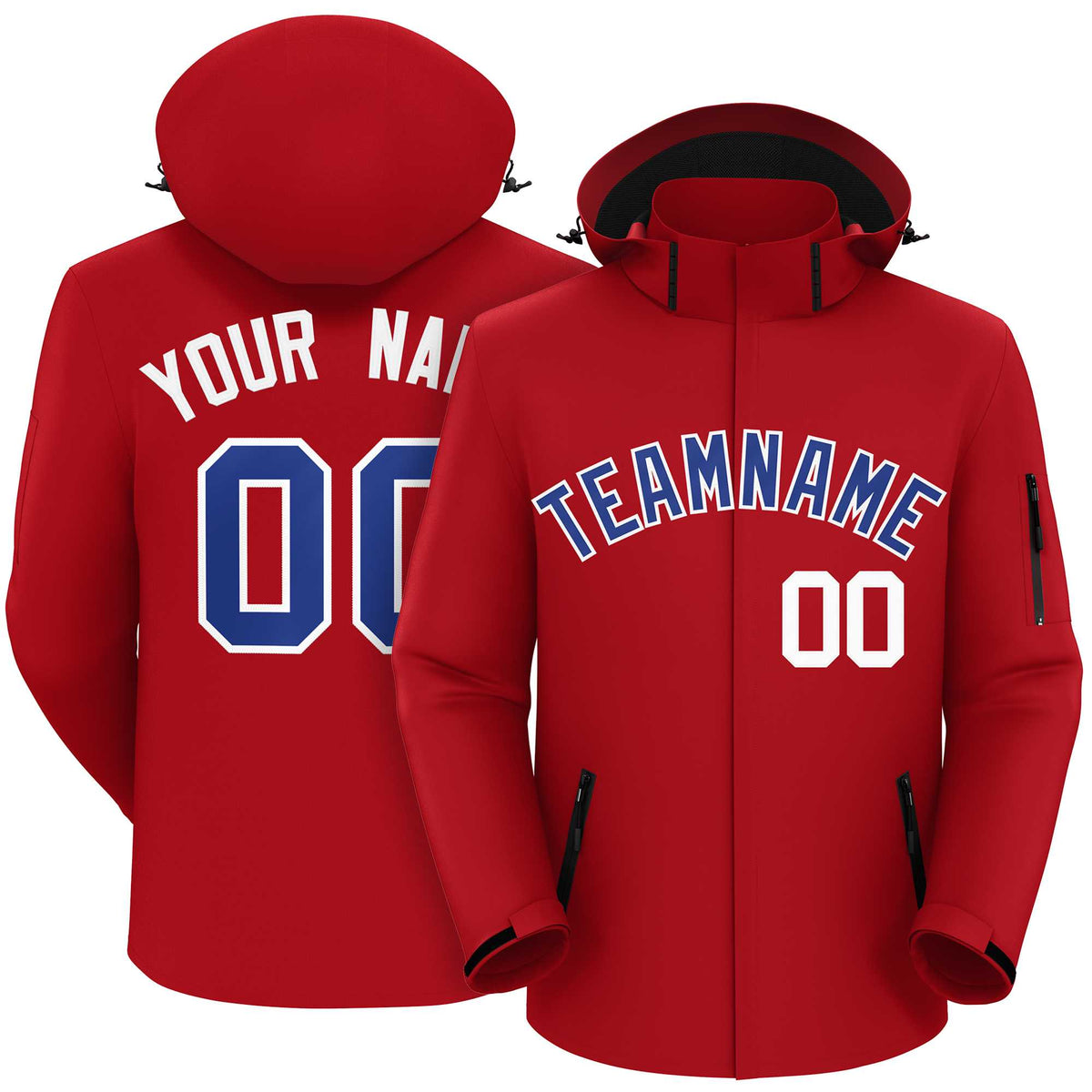Custom Red Royal-White Classic Style Waterproof Jacket