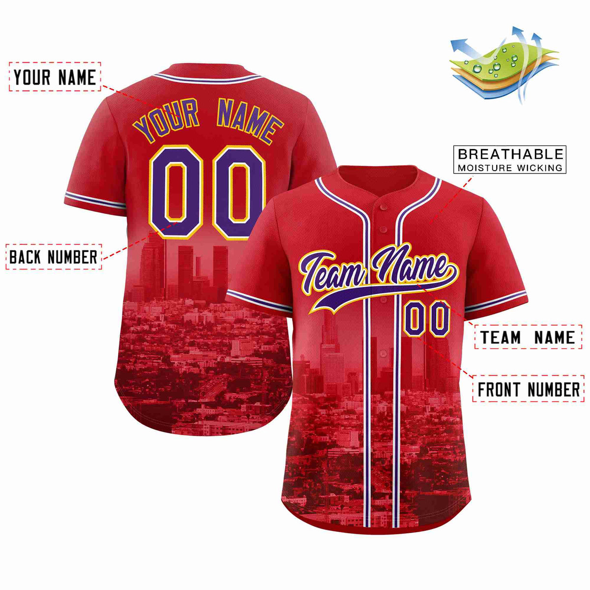 Custom Red Purple-White Los Angeles City Connect Baseball Jersey