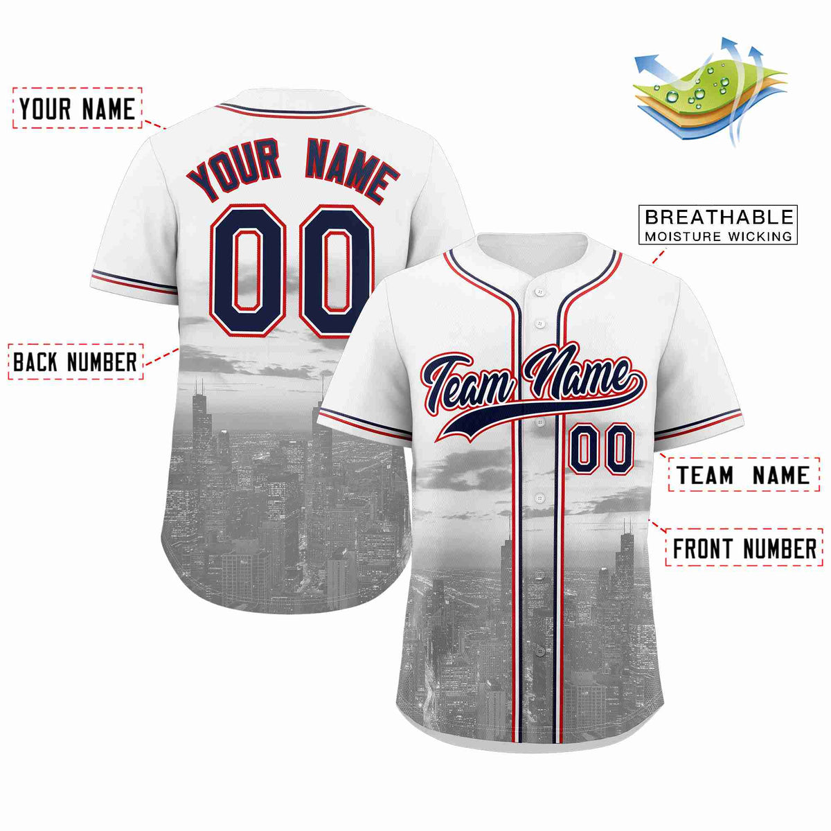 Custom White Navy-White Chicago City Connect Baseball Jersey