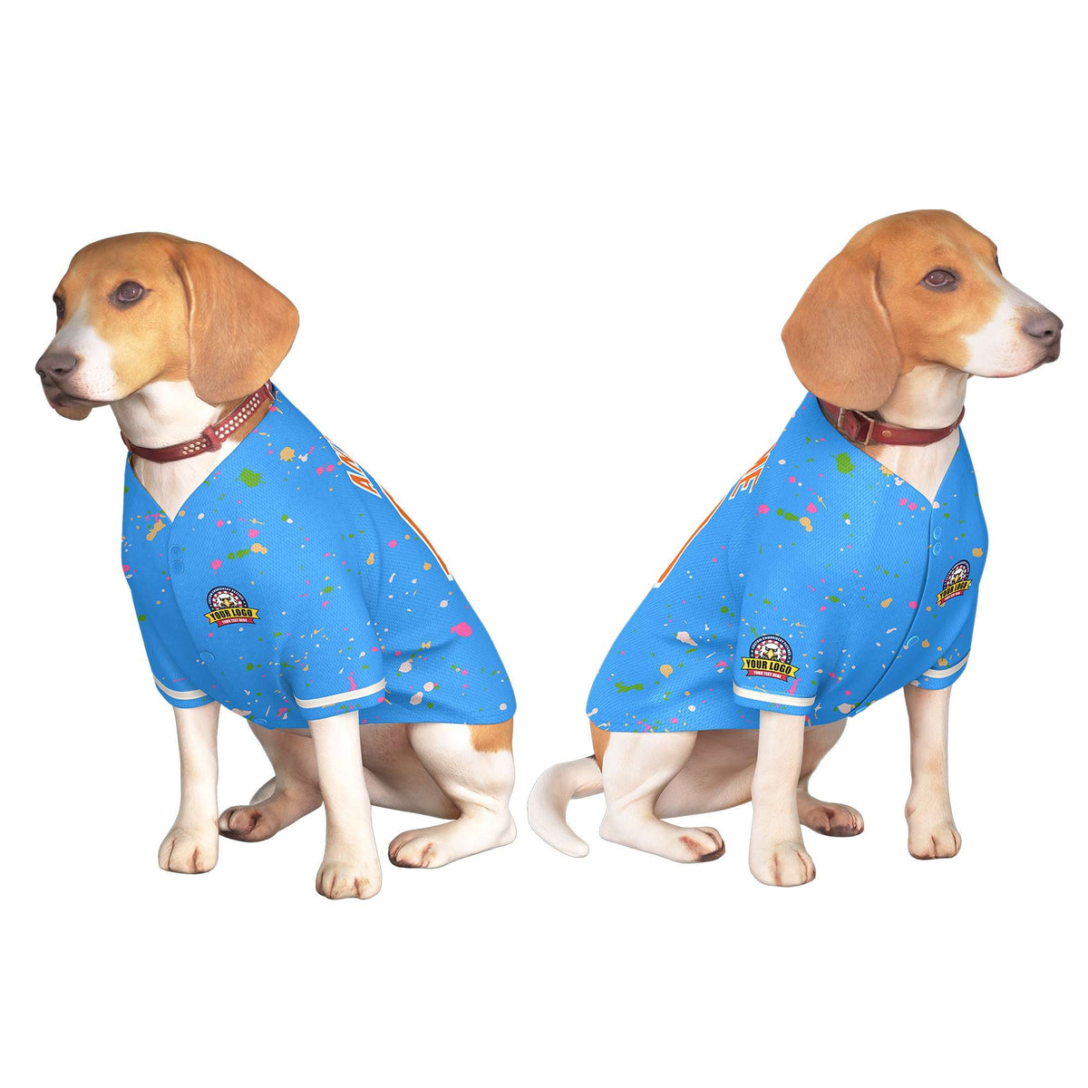 Custom Powder Blue Orange Personalized Splash Graffiti Pattern Dog Jersey