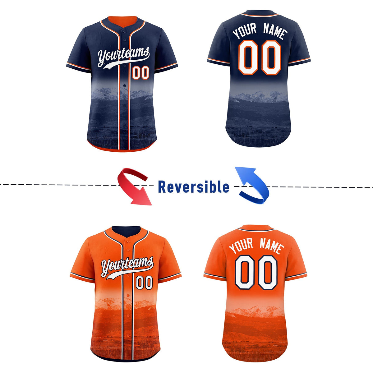 Custom Navy Orange Reversible City Edition Graffiti Pattern Wrinkle-Resistant Baseball Jersey| KXKSHOP
