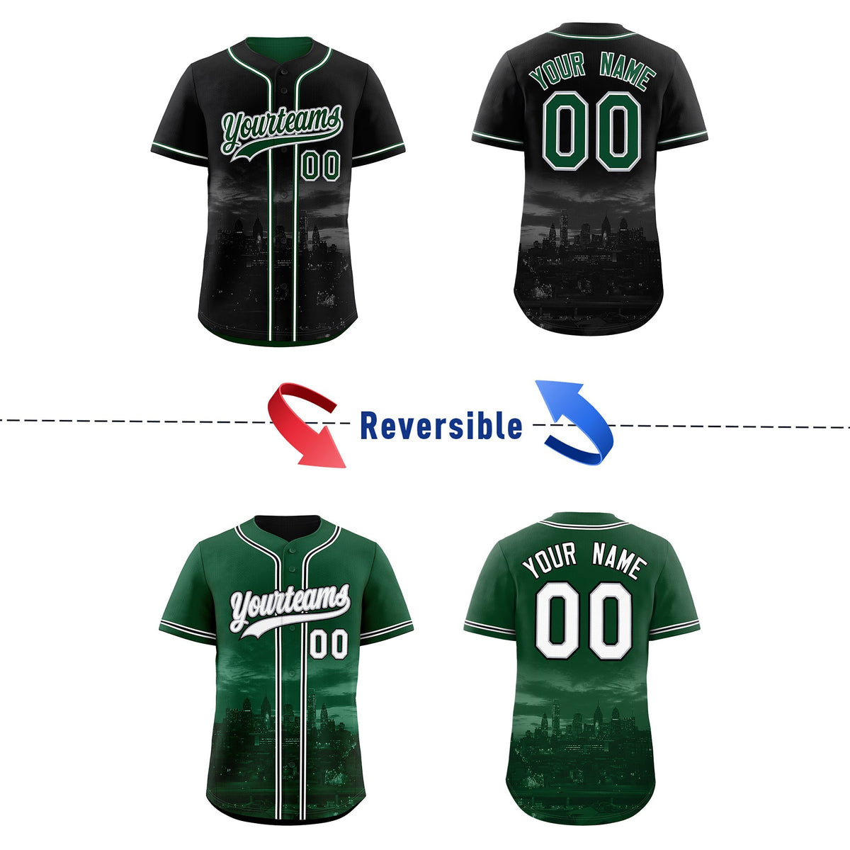 Custom Black Green Reversible City Edition Graffiti Pattern Breathable Baseball Jersey| KXKSHOP