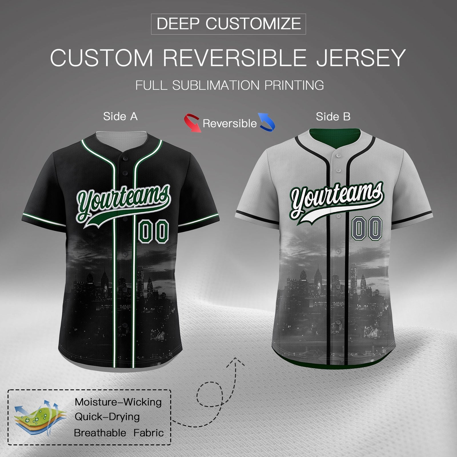 Custom Black Grey Reversible City Edition Graffiti Pattern Stretch Fabric Baseball Jersey| KXKSHOP