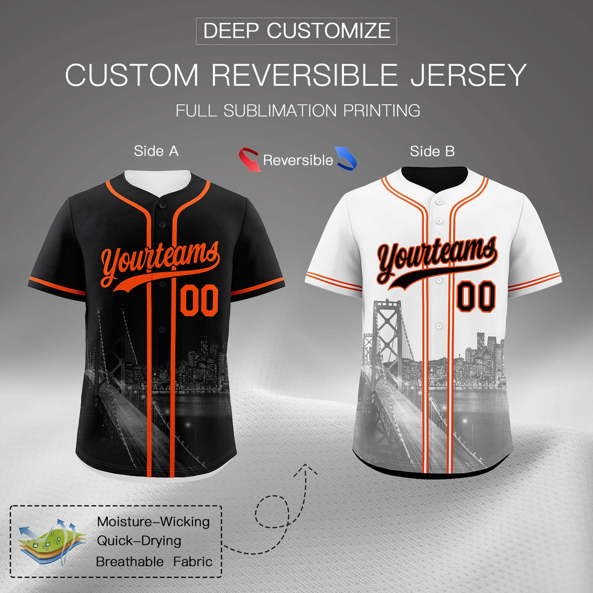 Custom Black White Orange Reversible City Edition Graffiti Pattern Breathable Baseball Jersey| KXKSHOP