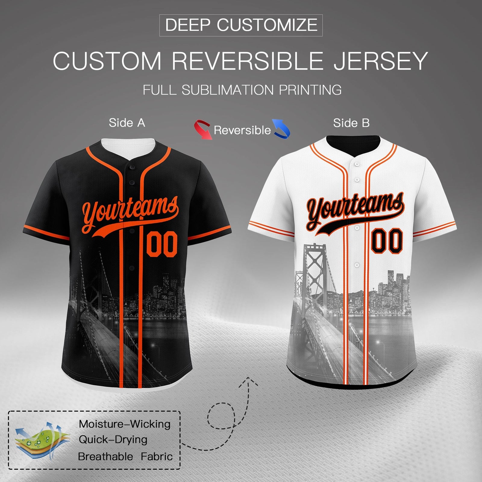 Custom Black White Orange Reversible City Edition Graffiti Pattern Breathable Baseball Jersey| KXKSHOP