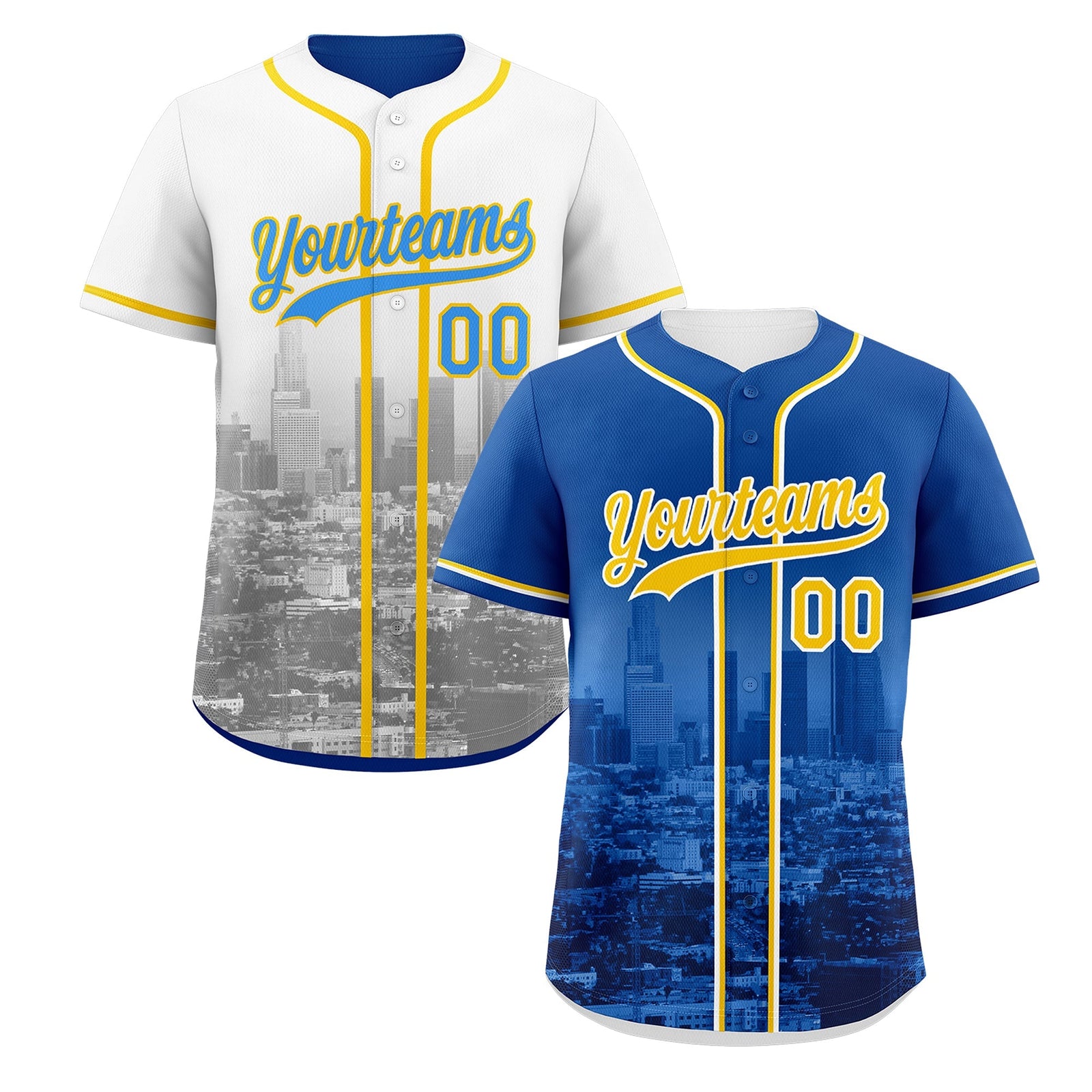 Custom Royal Blue White Reversible City Edition Graffiti Pattern Stretch Fabric Baseball Jersey| KXKSHOP