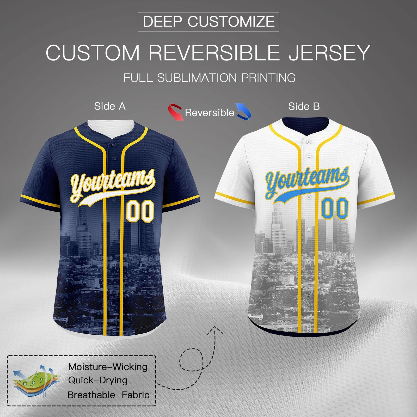Custom Navy White Gold Reversible City Edition Graffiti Pattern Wrinkle-Resistant Baseball Jersey| KXKSHOP