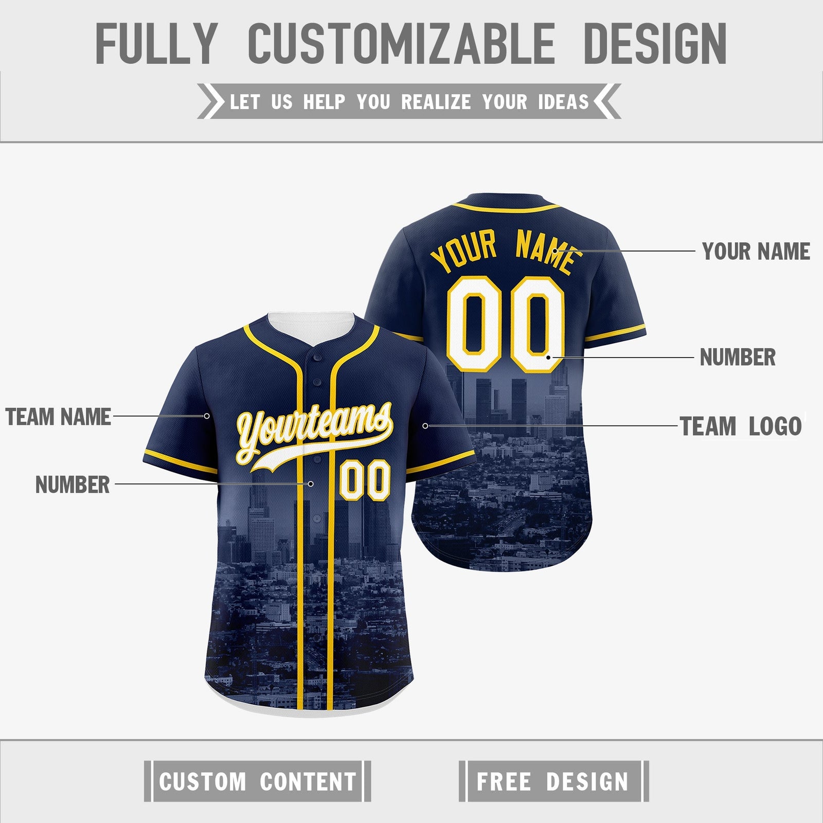 Custom Navy White Gold Reversible City Edition Graffiti Pattern Wrinkle-Resistant Baseball Jersey| KXKSHOP