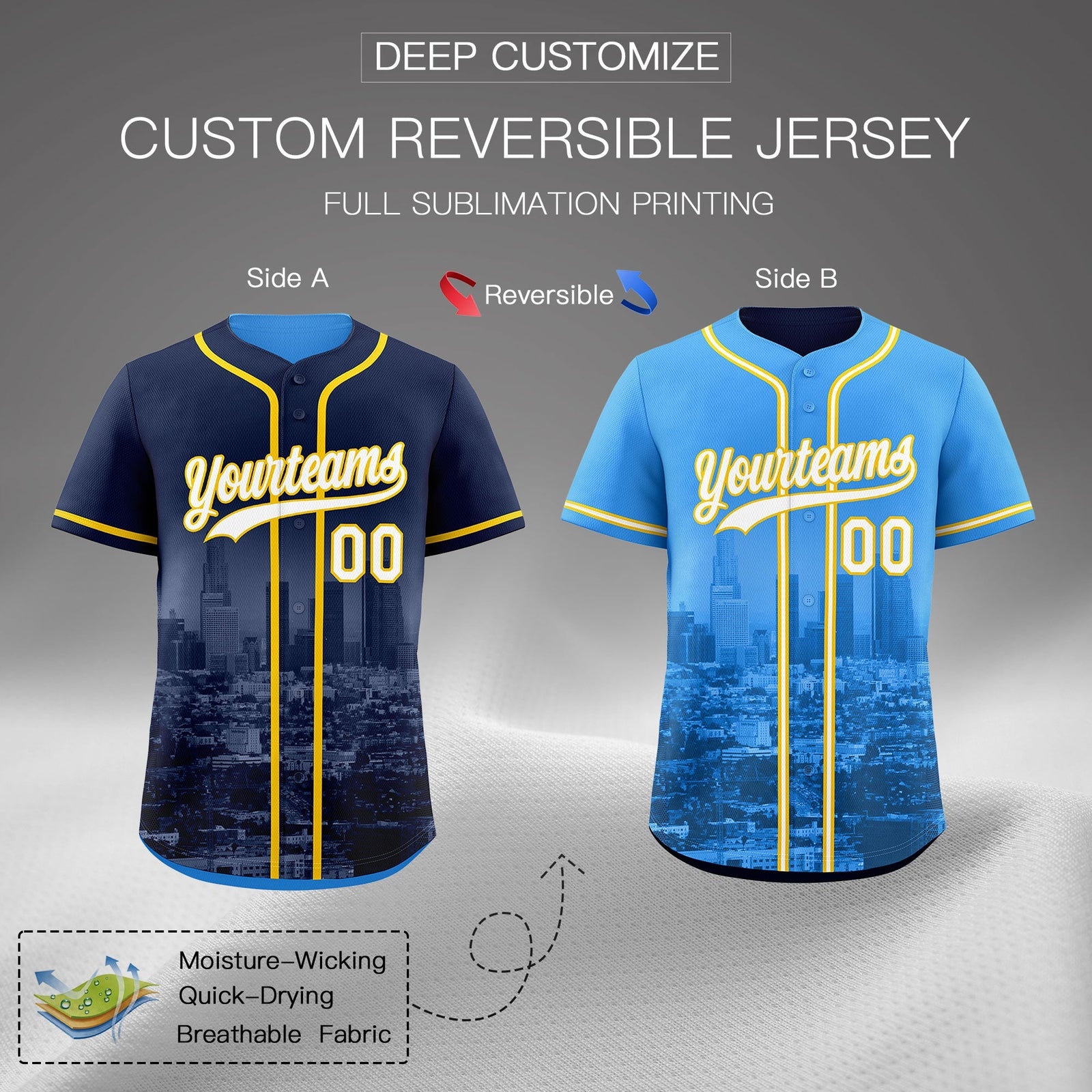 Custom Navy White Gold Reversible City Edition Graffiti Pattern Stretch Fabric Baseball Jersey| KXKSHOP