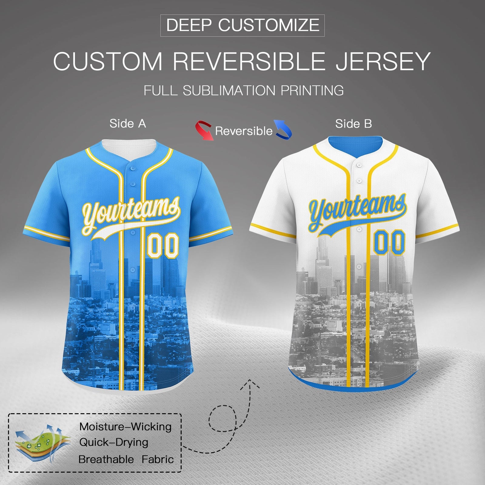 Custom Powder Blue White Reversible City Edition Graffiti Pattern Wrinkle-Resistant Baseball Jersey| KXKSHOP