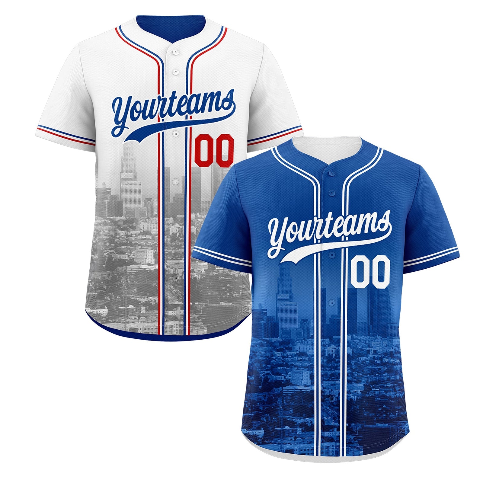 Custom Royal Blue White Red Reversible City Edition Graffiti Pattern Breathable Baseball Jersey| KXKSHOP