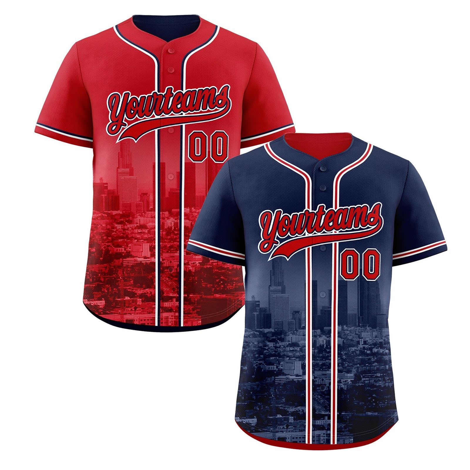 Custom Navy Red White Reversible City Edition Graffiti Pattern Stretch Fabric Baseball Jersey| KXKSHOP