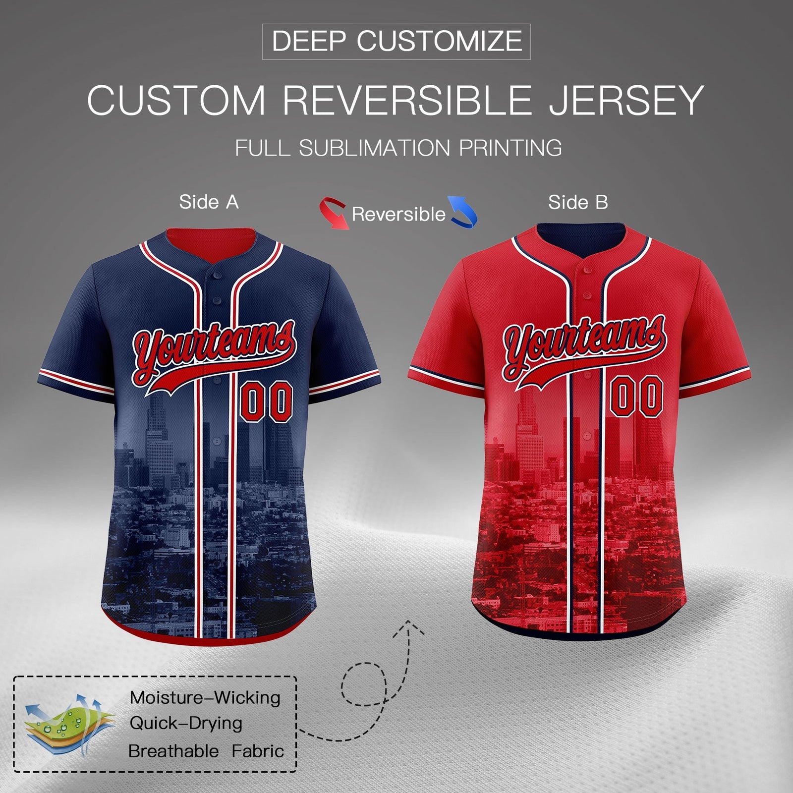 Custom Navy Red White Reversible City Edition Graffiti Pattern Stretch Fabric Baseball Jersey| KXKSHOP