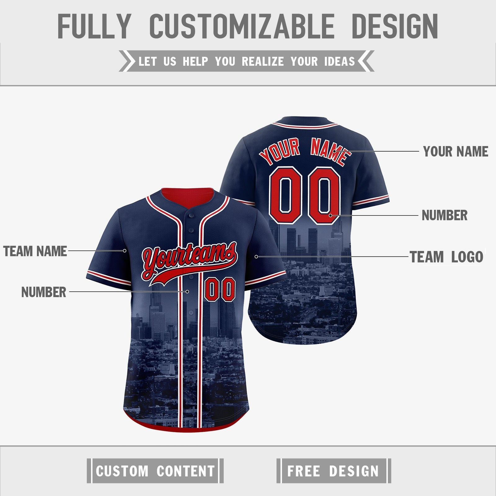 Custom Navy Red White Reversible City Edition Graffiti Pattern Stretch Fabric Baseball Jersey| KXKSHOP