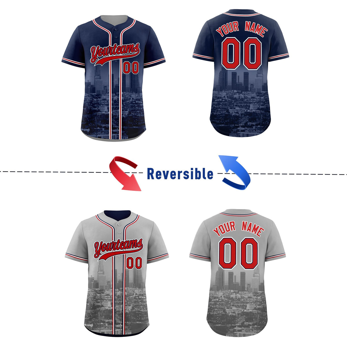 Custom Navy Red White Reversible City Edition Graffiti Pattern Wrinkle-Resistant Baseball Jersey| KXKSHOP