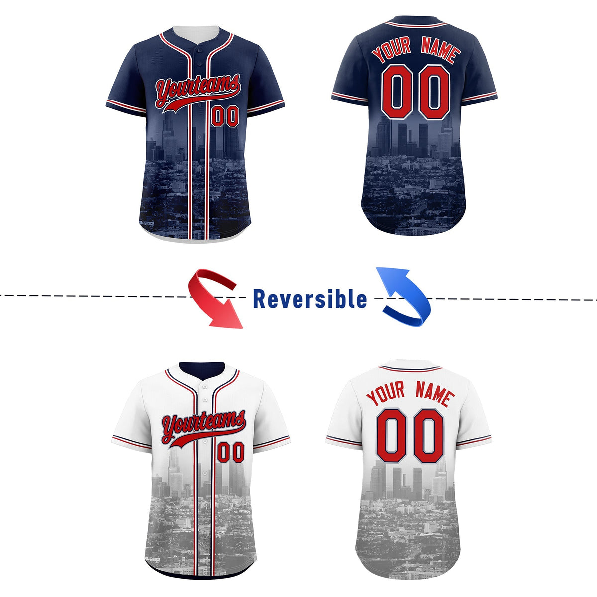 Custom Navy Red White Reversible City Edition Graffiti Pattern Breathable Baseball Jersey| KXKSHOP