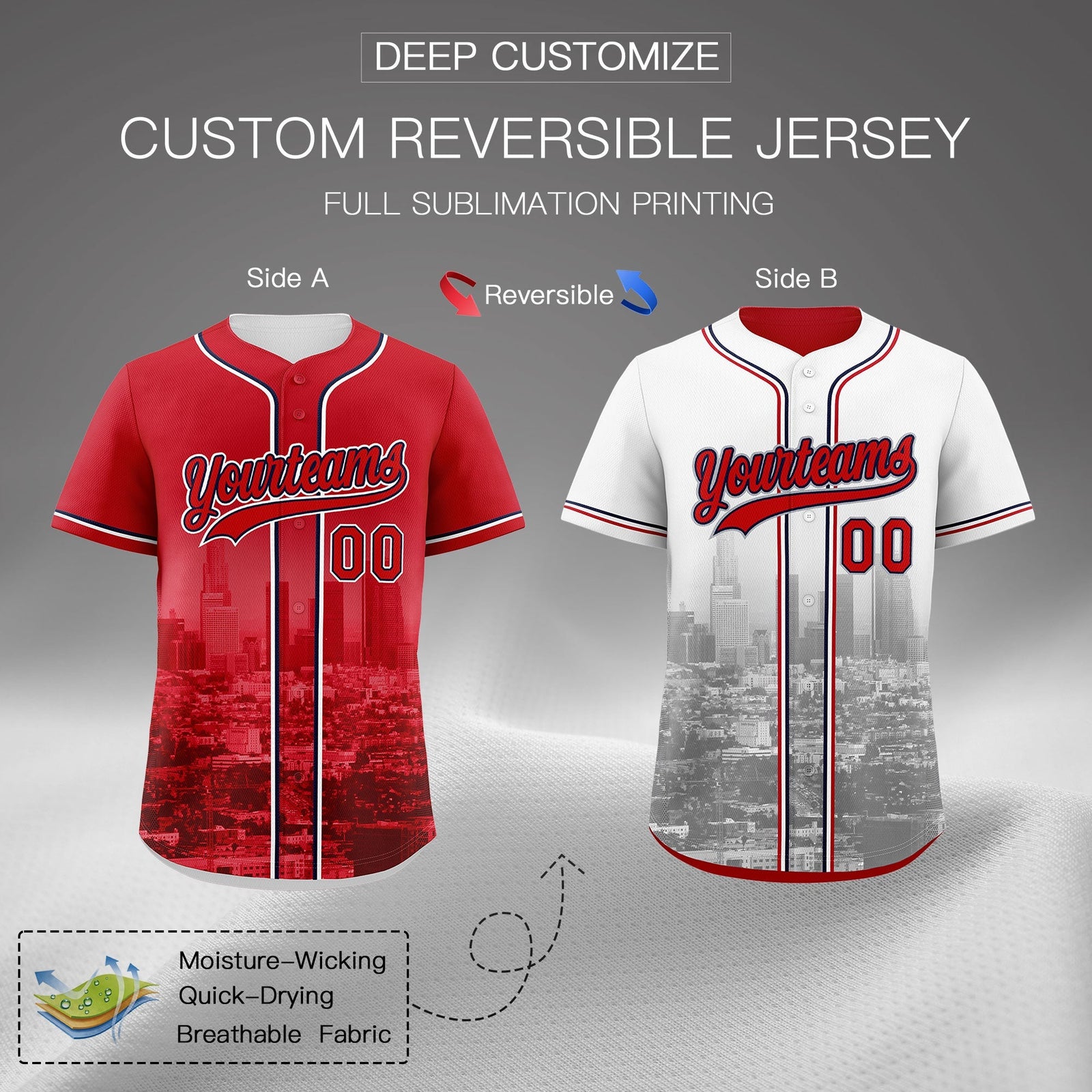 Custom Red White Reversible City Edition Graffiti Pattern Stretch Fabric Baseball Jersey| KXKSHOP