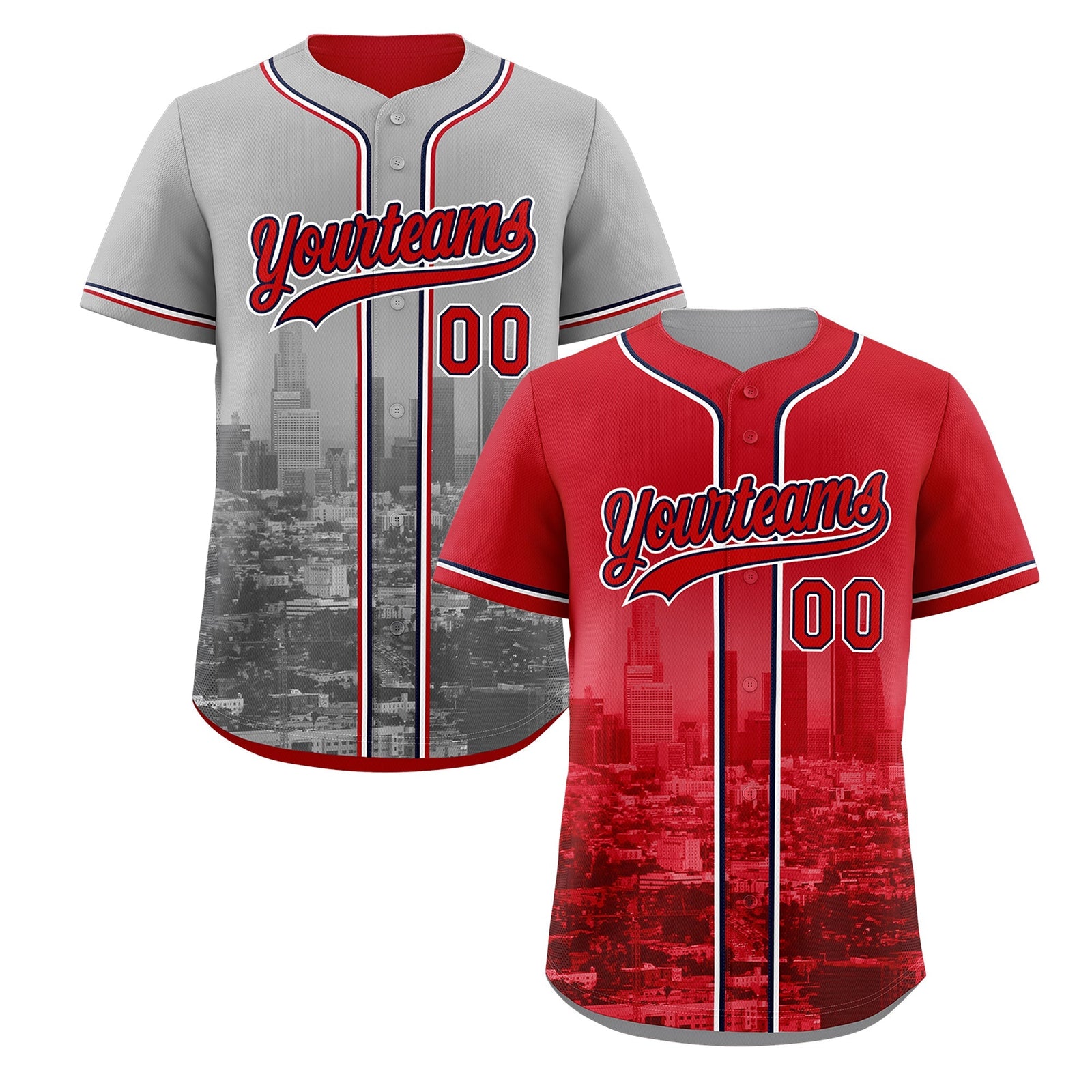 Custom Red Grey Reversible City Edition Graffiti Pattern Wrinkle-Resistant Baseball Jersey| KXKSHOP