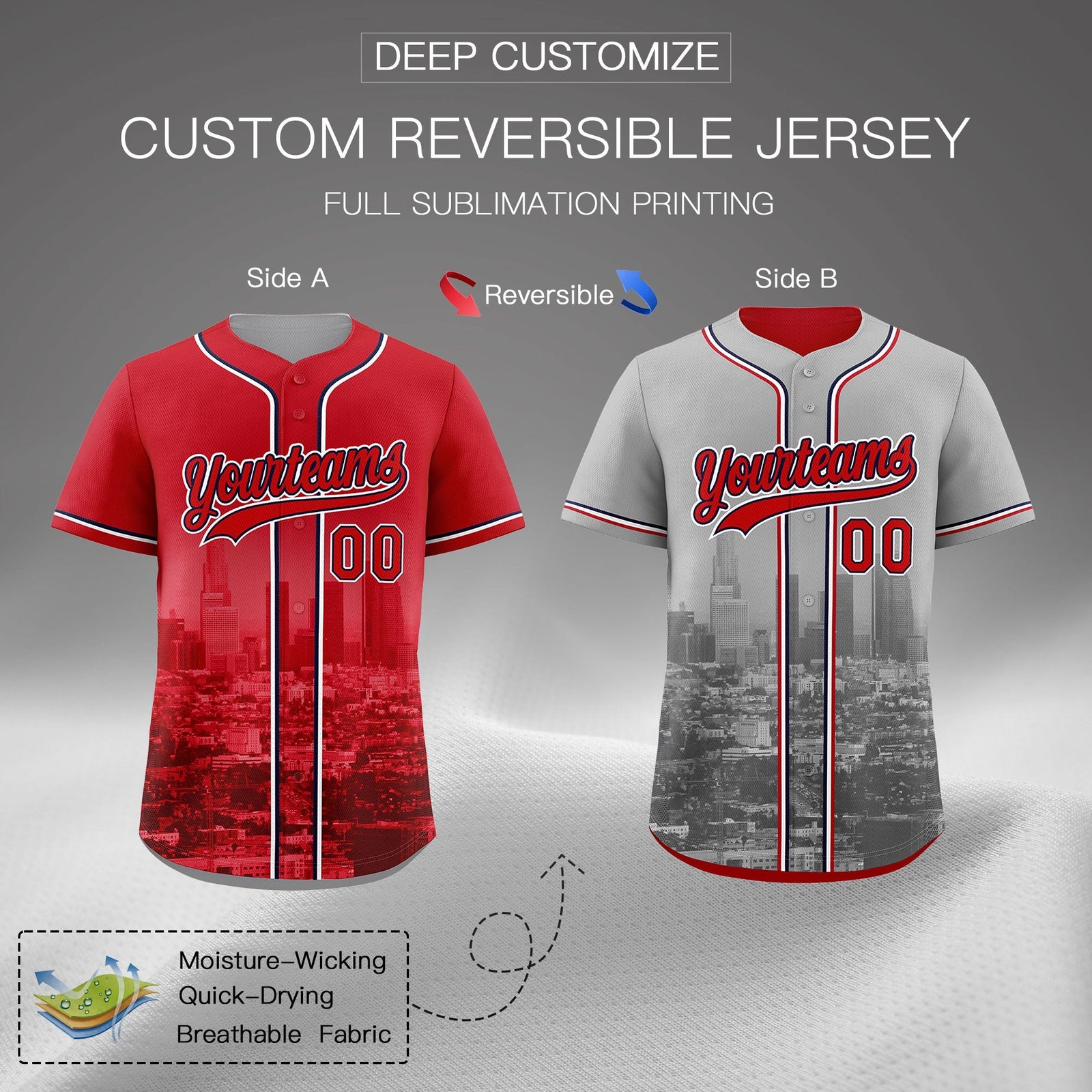 Custom Red Grey Reversible City Edition Graffiti Pattern Wrinkle-Resistant Baseball Jersey| KXKSHOP