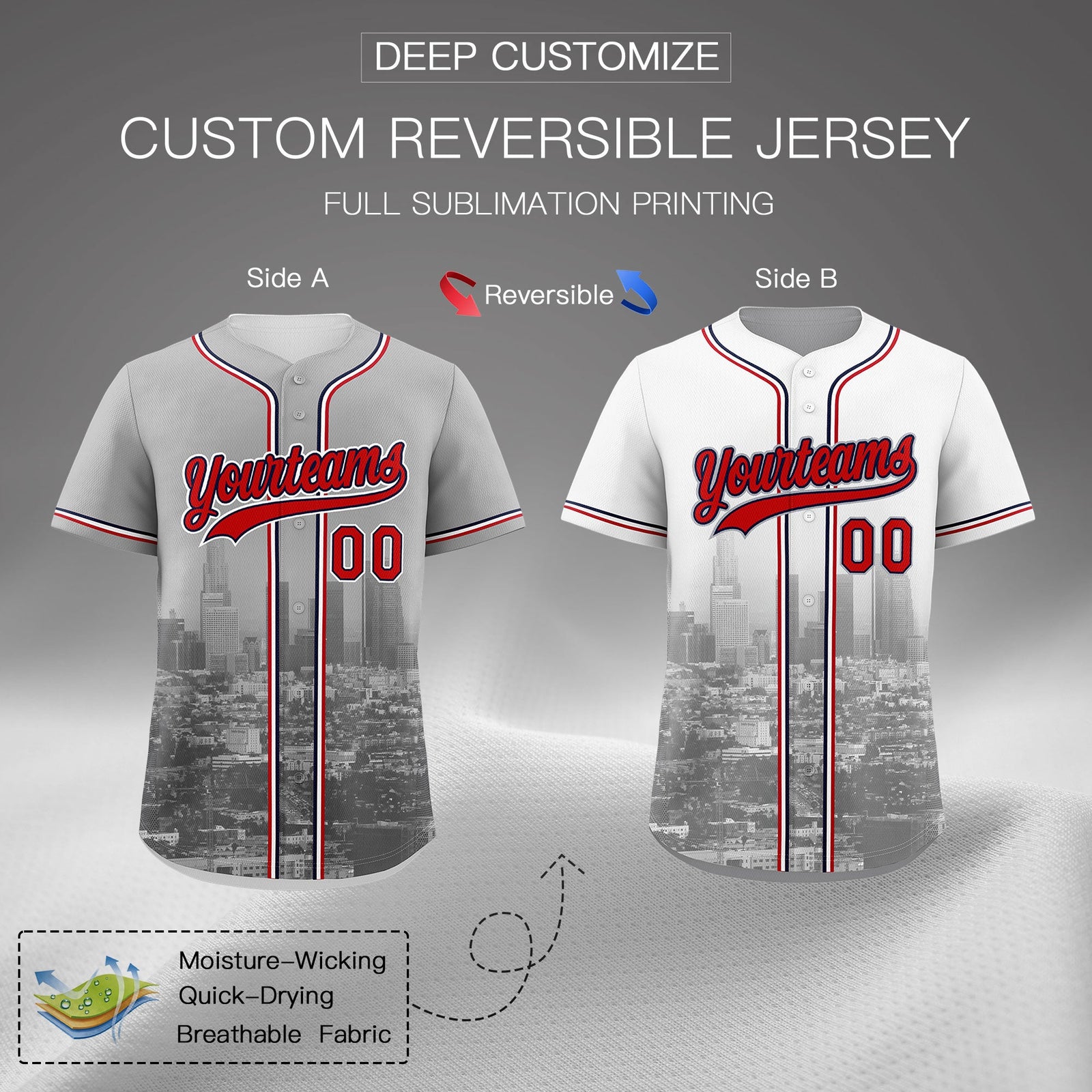 Custom Gray White Red Reversible City Edition Graffiti Pattern Breathable Baseball Jersey| KXKSHOP