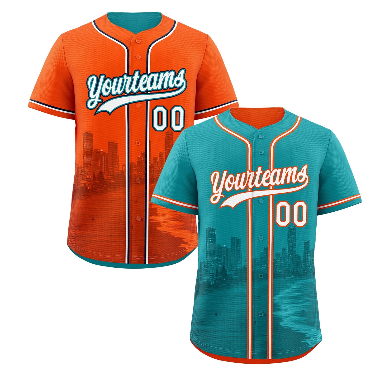 Custom Teal Orange Reversible City Edition Graffiti Pattern Stretch Fabric Baseball Jersey| KXKSHOP