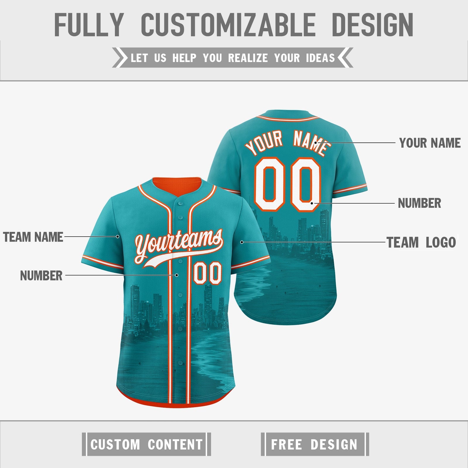 Custom Teal Orange Reversible City Edition Graffiti Pattern Stretch Fabric Baseball Jersey| KXKSHOP