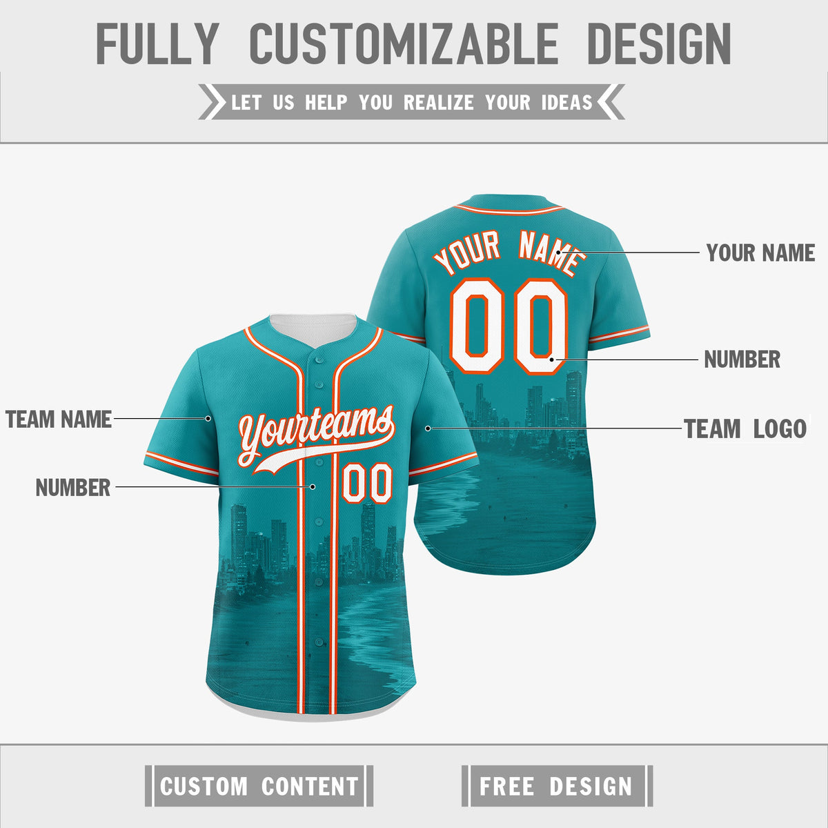 Custom Teal Orange Reversible City Edition Graffiti Pattern Stretch Fabric Baseball Jersey| KXKSHOP