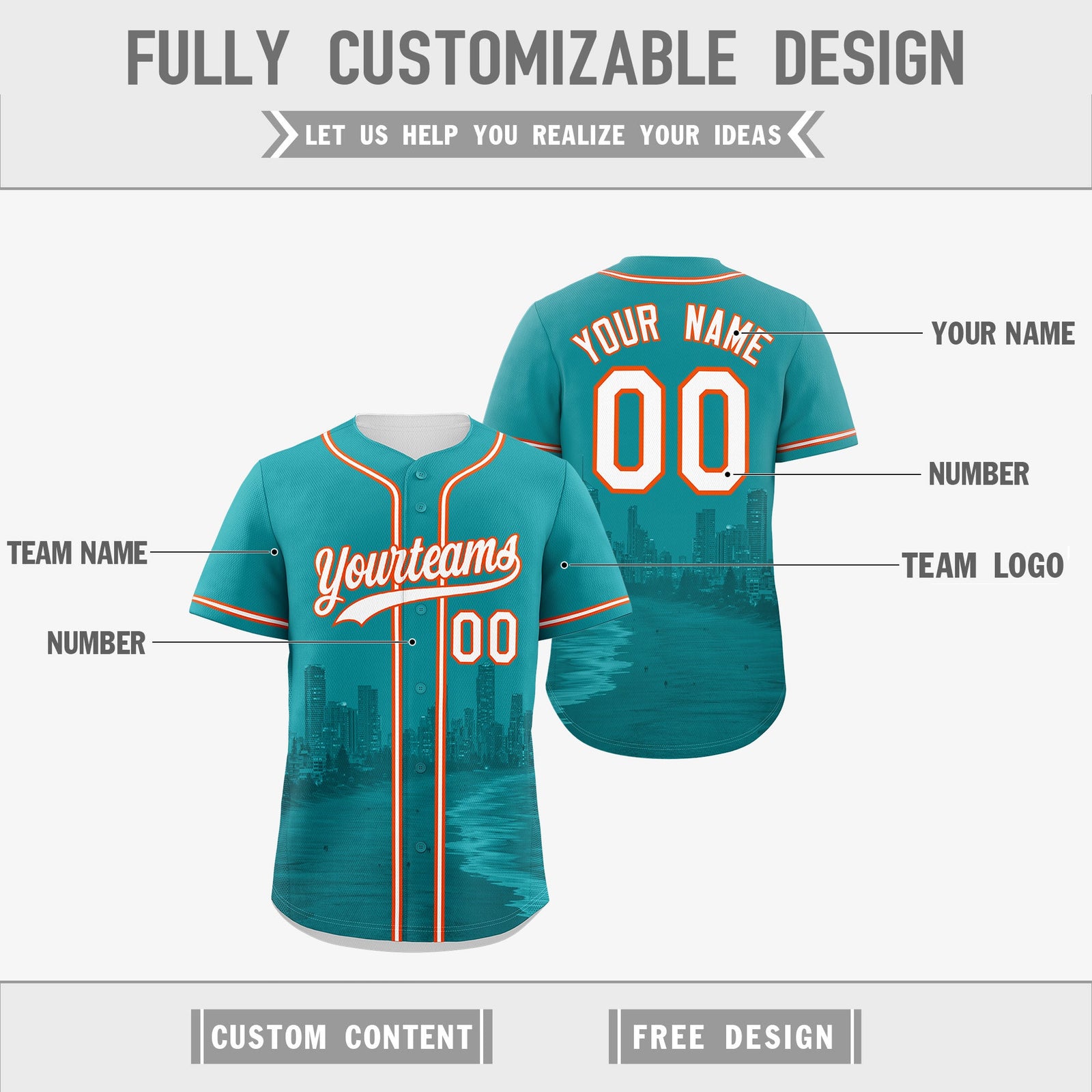 Custom Teal Orange Reversible City Edition Graffiti Pattern Stretch Fabric Baseball Jersey| KXKSHOP