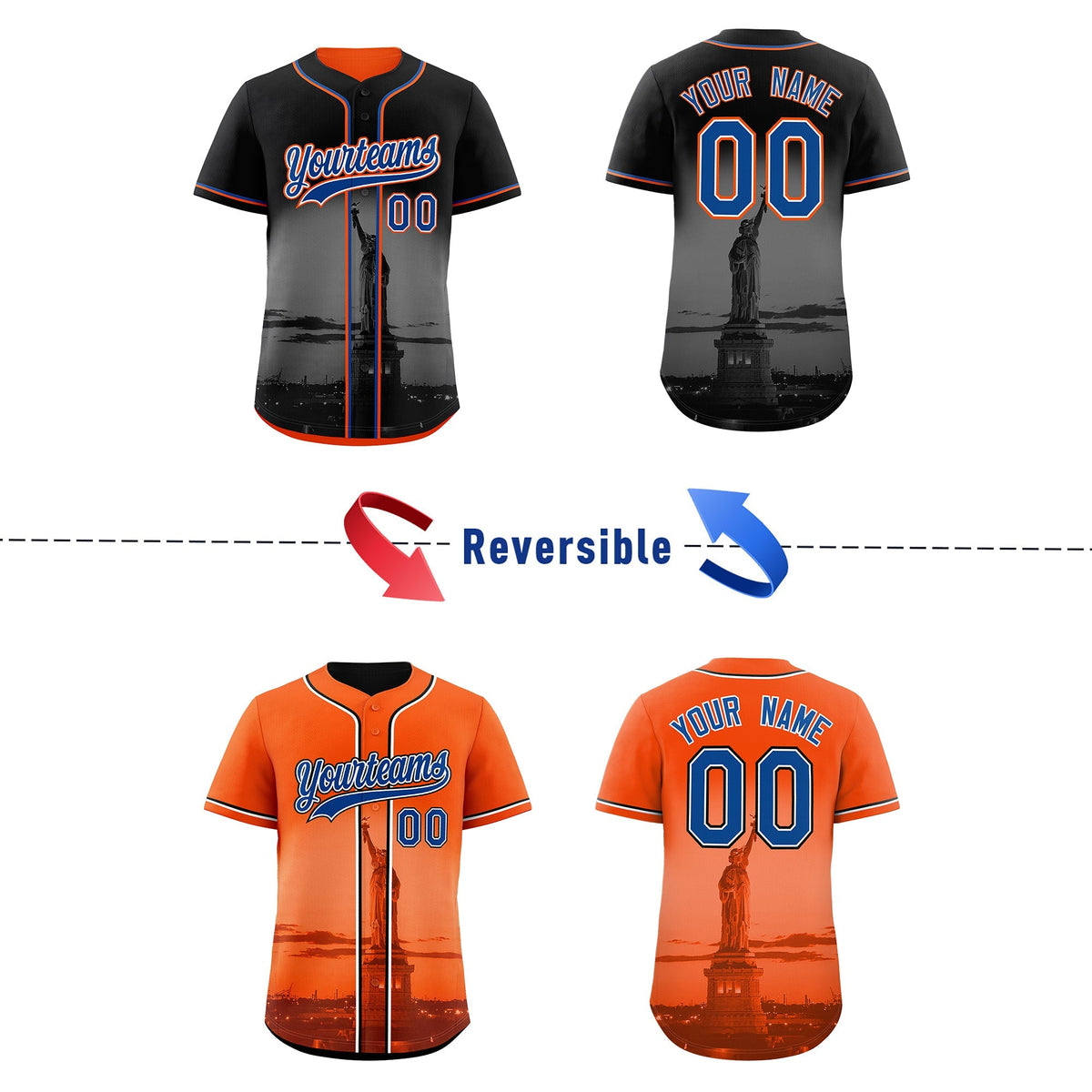 Custom Black Orange Reversible City Edition Graffiti Pattern Stretch Fabric Baseball Jersey| KXKSHOP